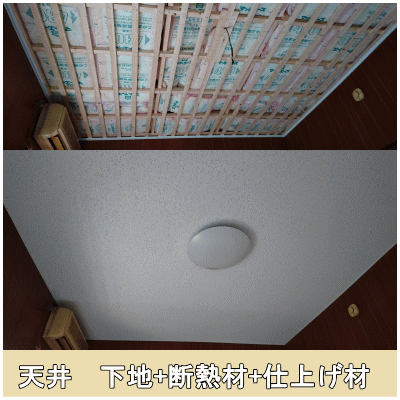 天井工事　下地+断熱材+仕上げ材